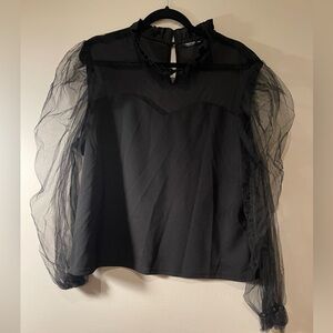 SHEIN Black Sheer Sleeve Blouse